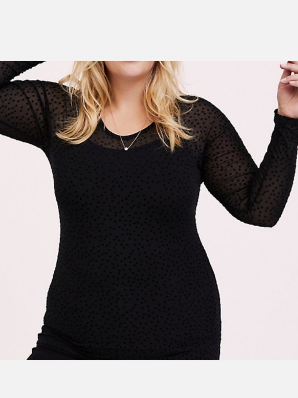 Torrid 3x Black Sheer Long Sleeve Mesh Flocked Star Print Top New with Tags